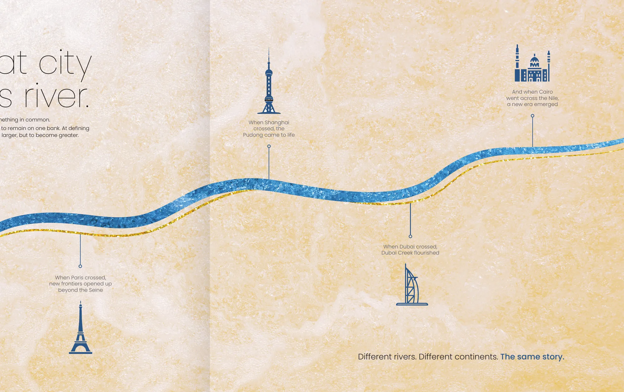 Different rivers, different continents — the same story: London, Paris, Shanghai, Dubai and Cairo all crossed their rivers