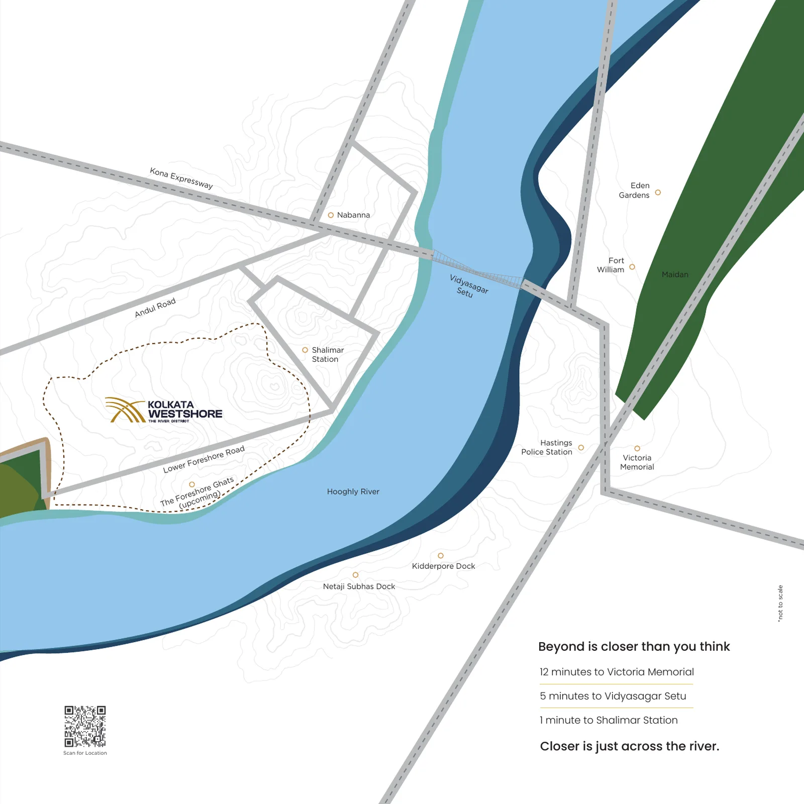 Location map — Kolkata Westshore at Shalimar with Vidyasagar Setu, Nabanna, Victoria Memorial and the Hooghly